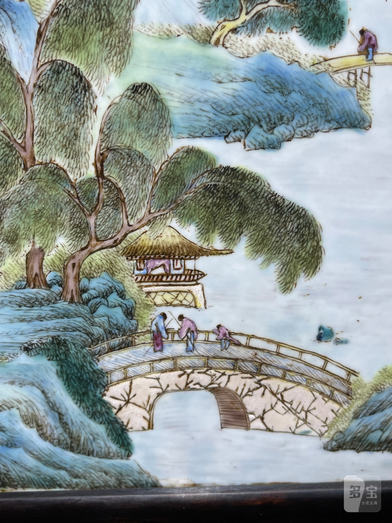 民国 粉彩山水纹插屏 - 图5